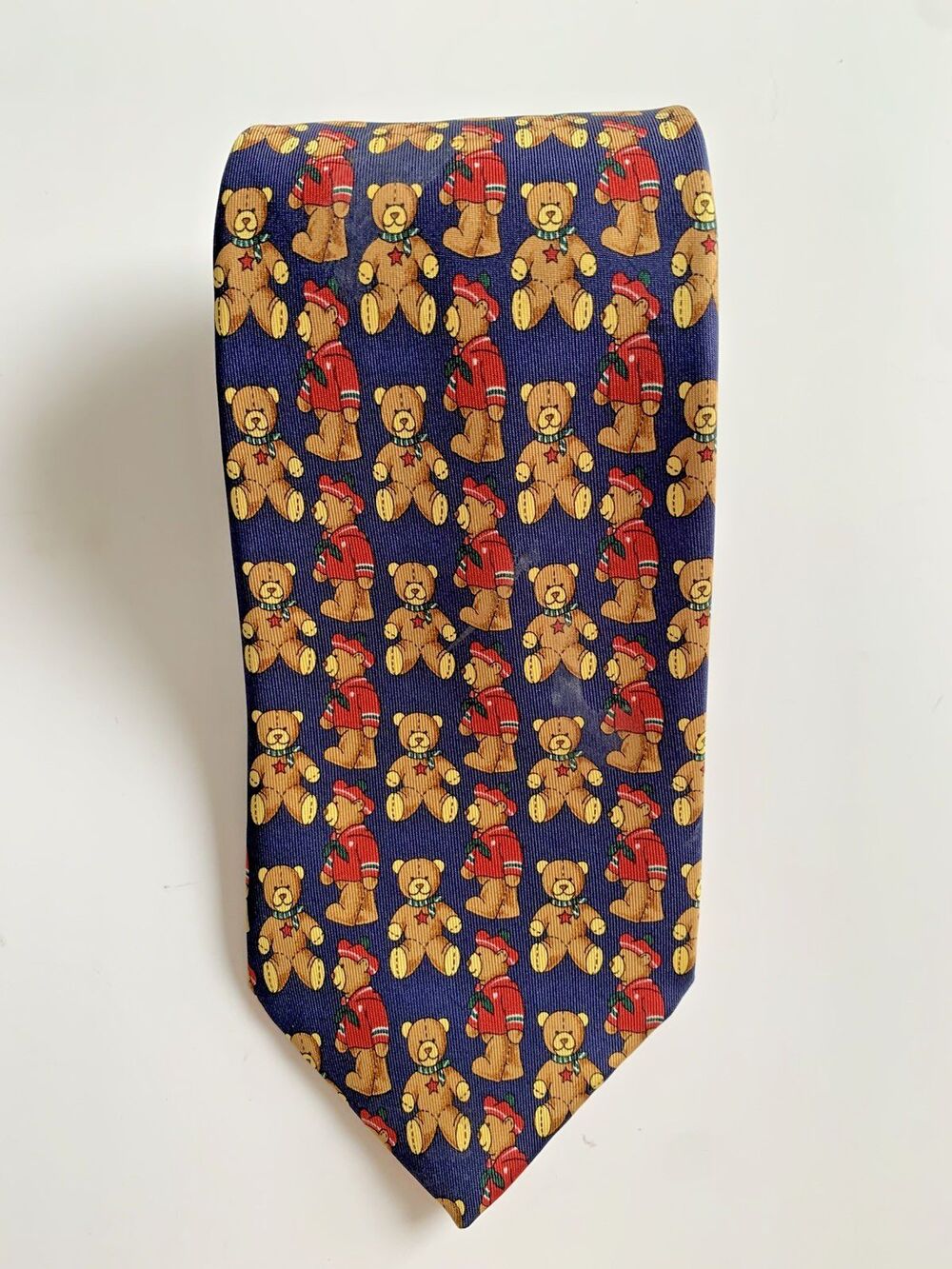 John Comfort Navy Teddy Bear Novelty Print 100% Silk Necktie Made in England